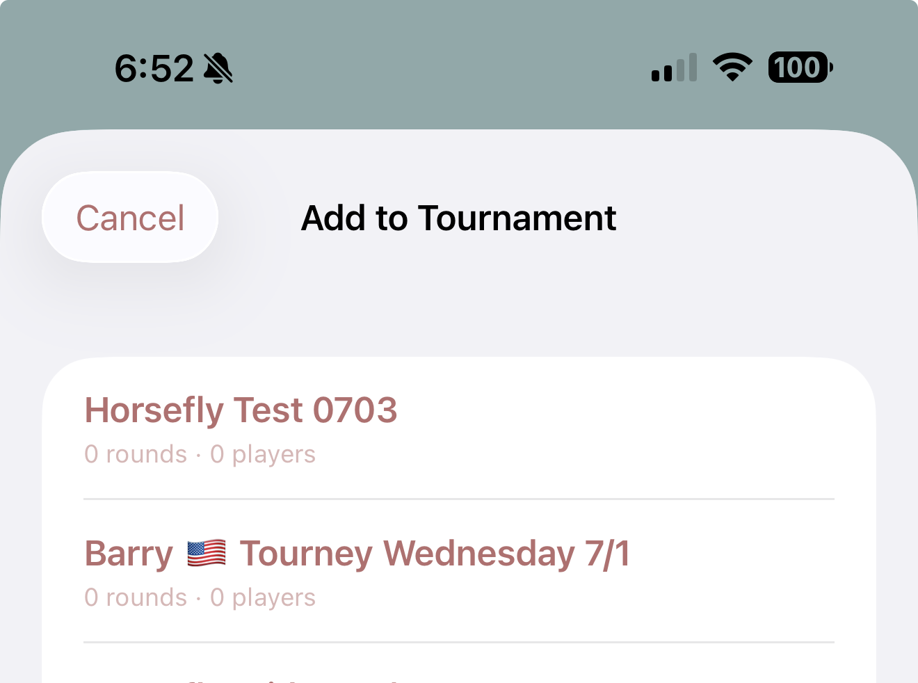 The Add to Tournament picker