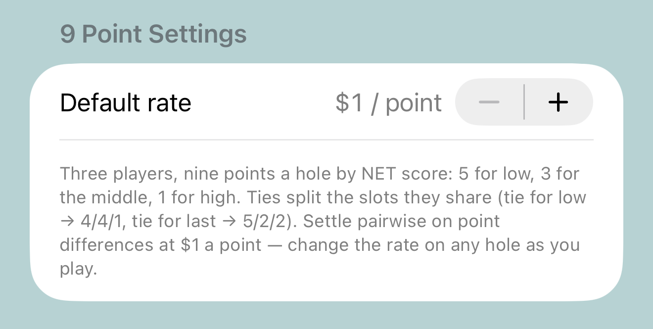 9 Point settings: default rate per point