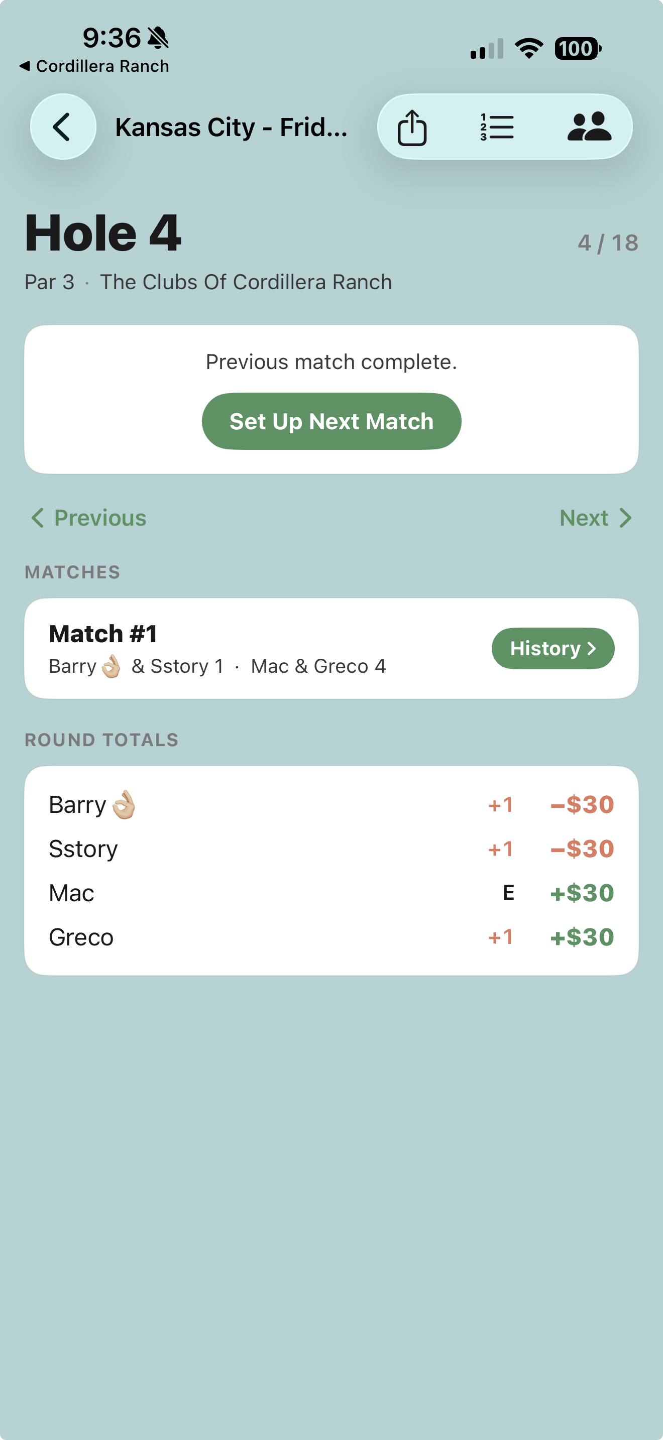 Previous match complete