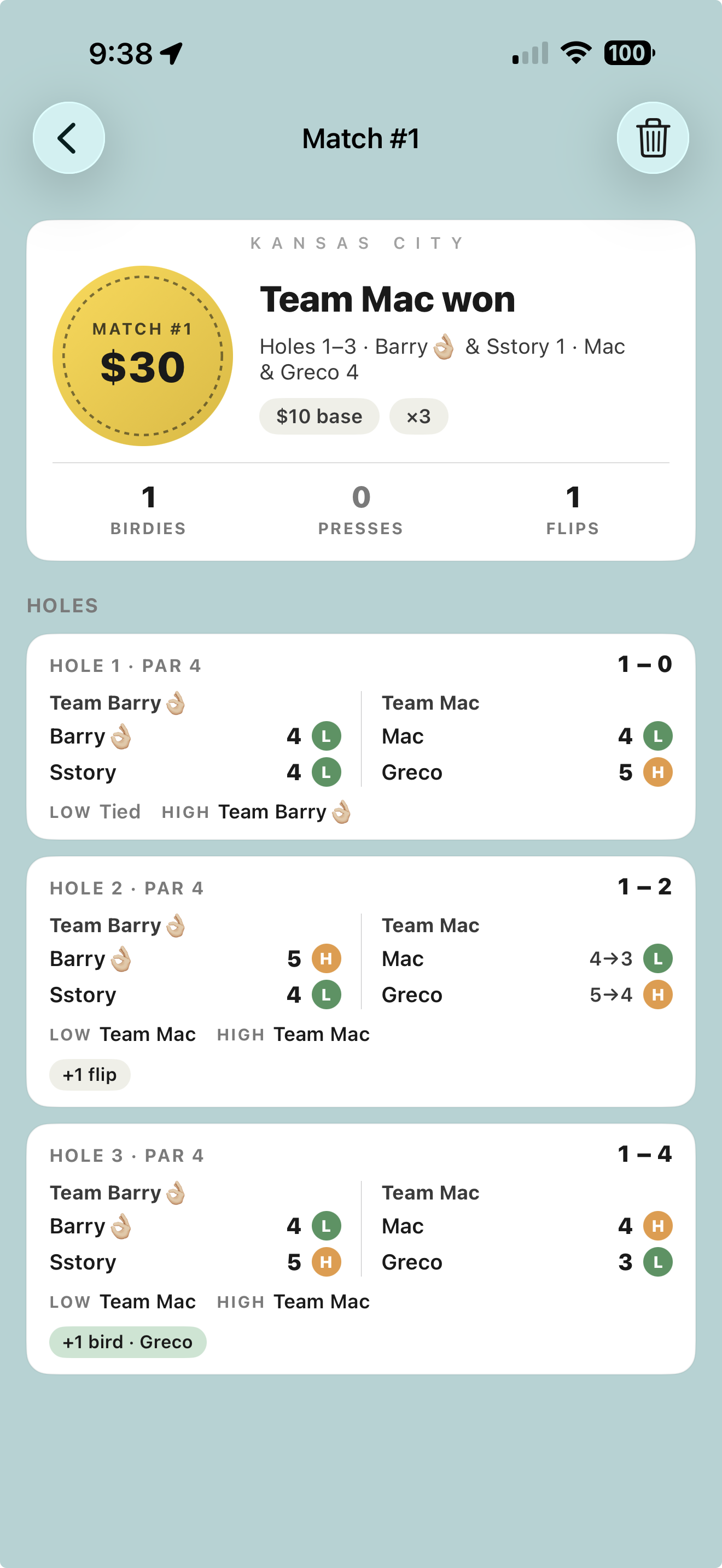 Match detail view