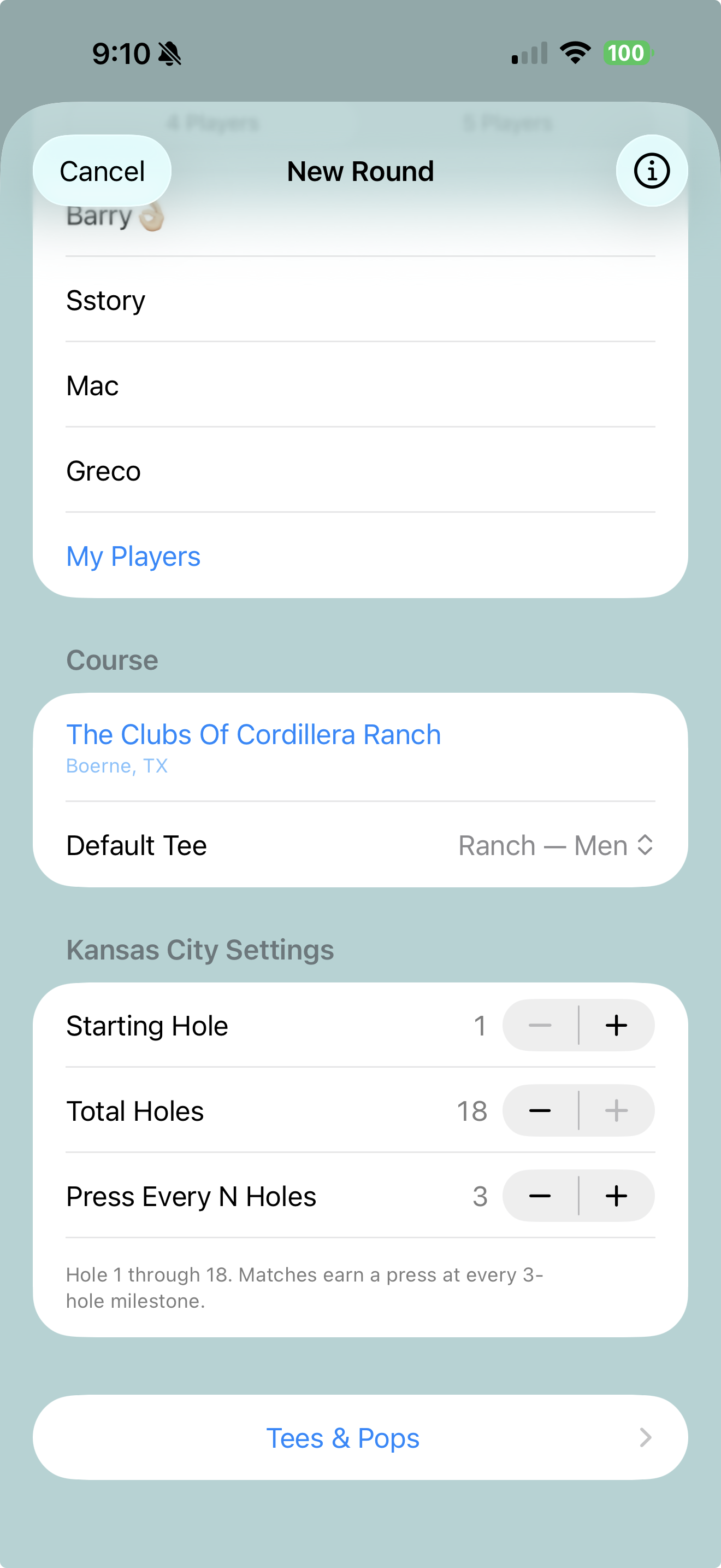 New Round &mdash; course and KC settings