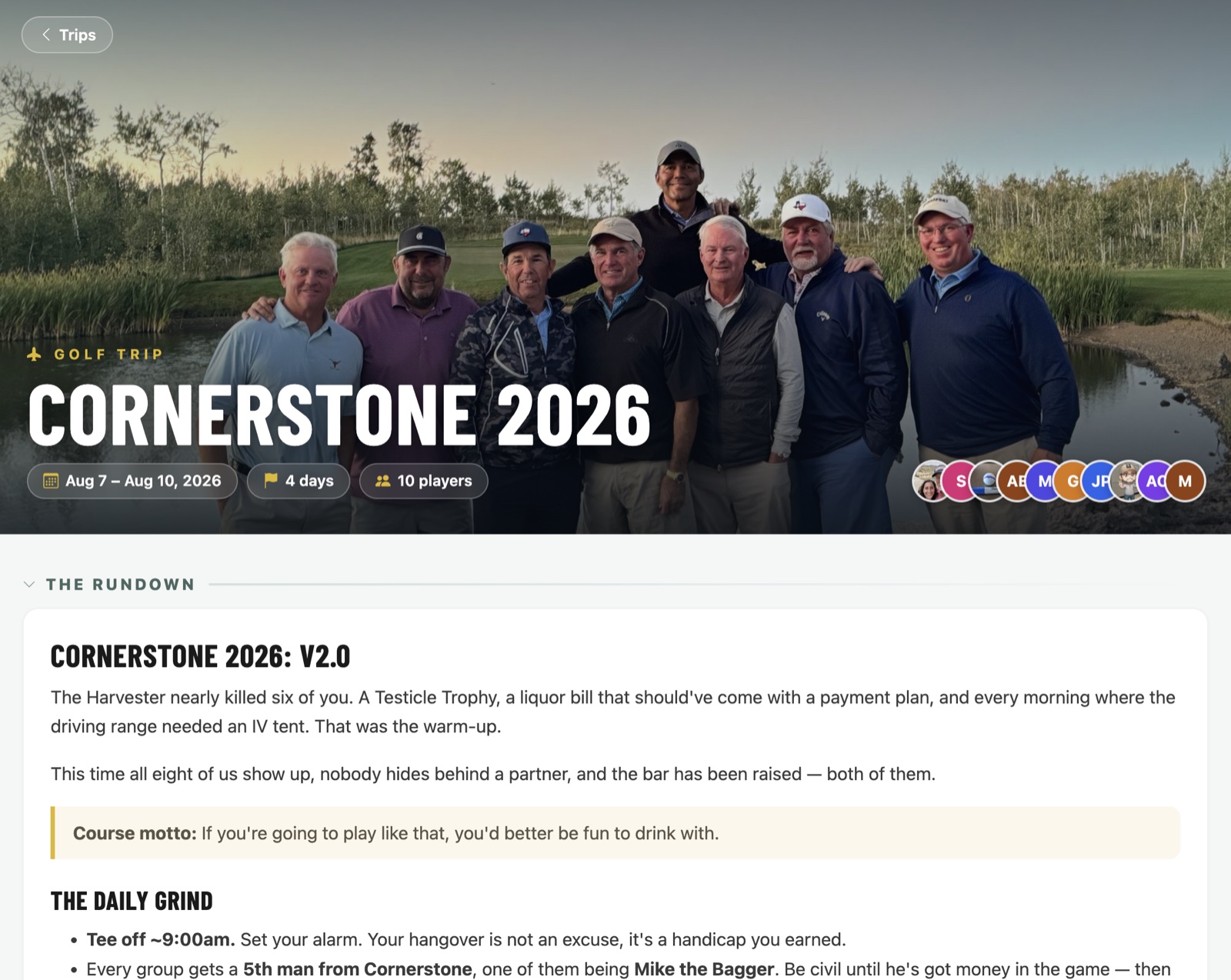 A trip's home page and Rundown in SuperWolf