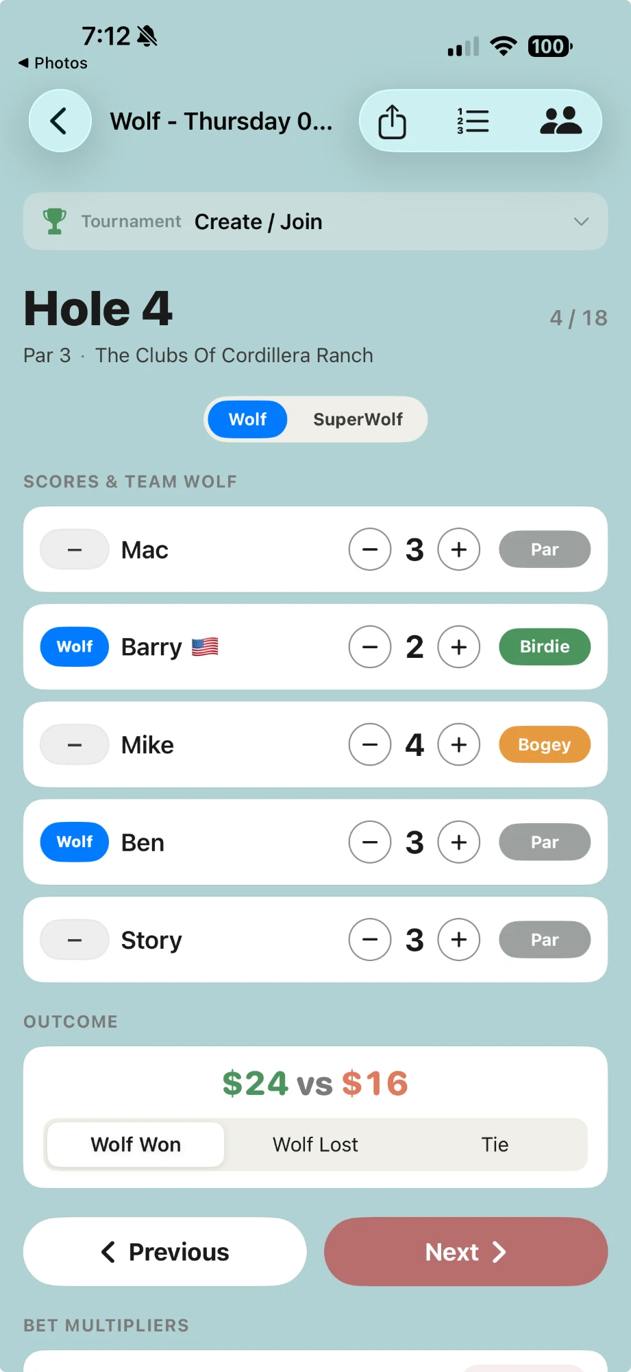 Scored: enter scores, we call the winner — Wolf in SuperWolf